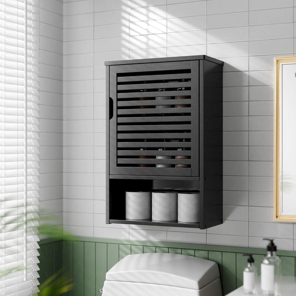 Bambus Medizinschrank - Platzsparendes Wandregal - Schwarz - Über der Toilette