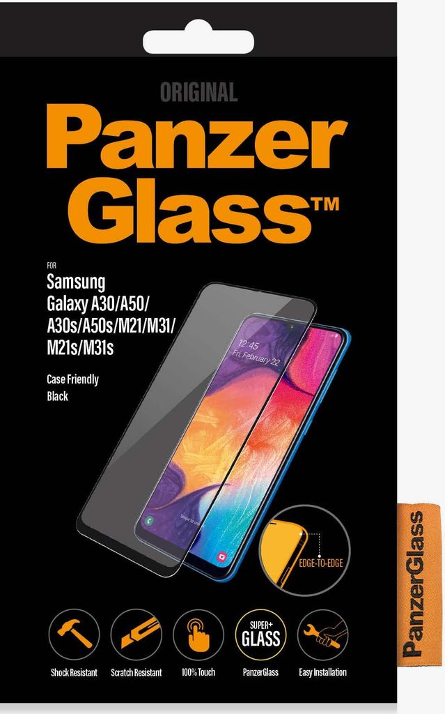 A product package for a PanzerGlass screen protector.