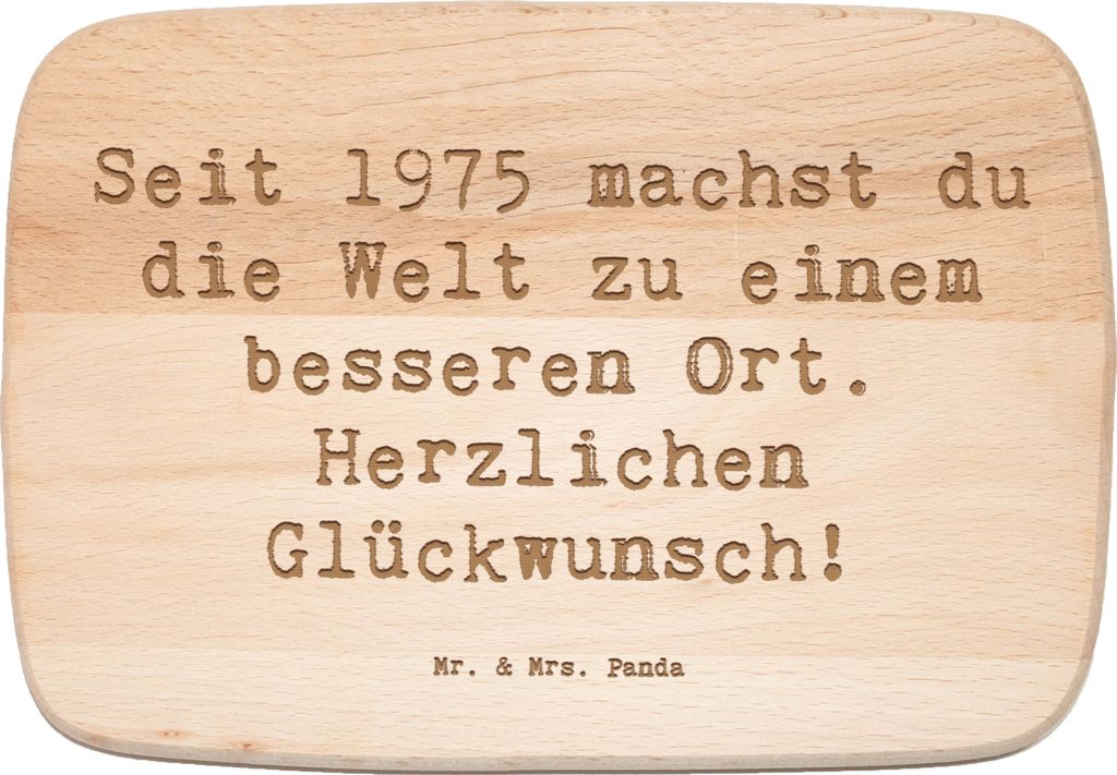 Mr. & Mrs. Panda Holzbrett Spruch 1975 Geburtstag - Transparent - Geschenk, Frühstücksbrett, Frühstücksbrettchen, Schneidebrett, Glückwunsch, ...