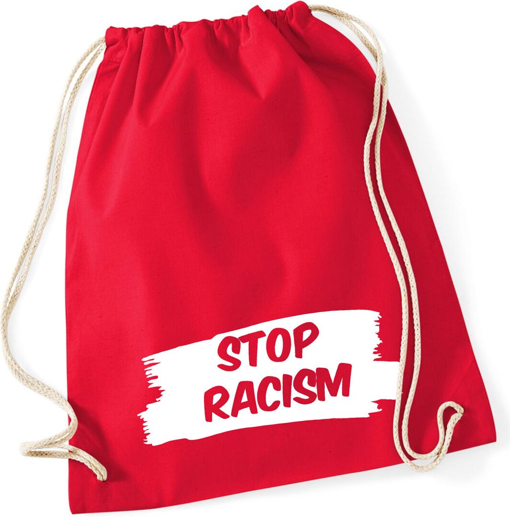 Huuraa Turnbeutel Stop Racism 12 Liter Classic Red Baumwolle Rucksack Geschenkidee