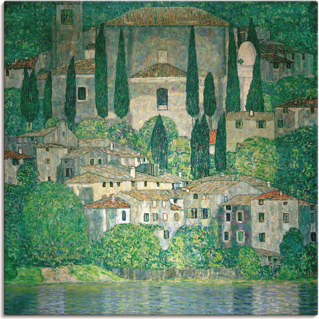 ARTland Leinwandbild Kirche in Cassone (Landschaft mit Zypres Größe: 70x70 cm