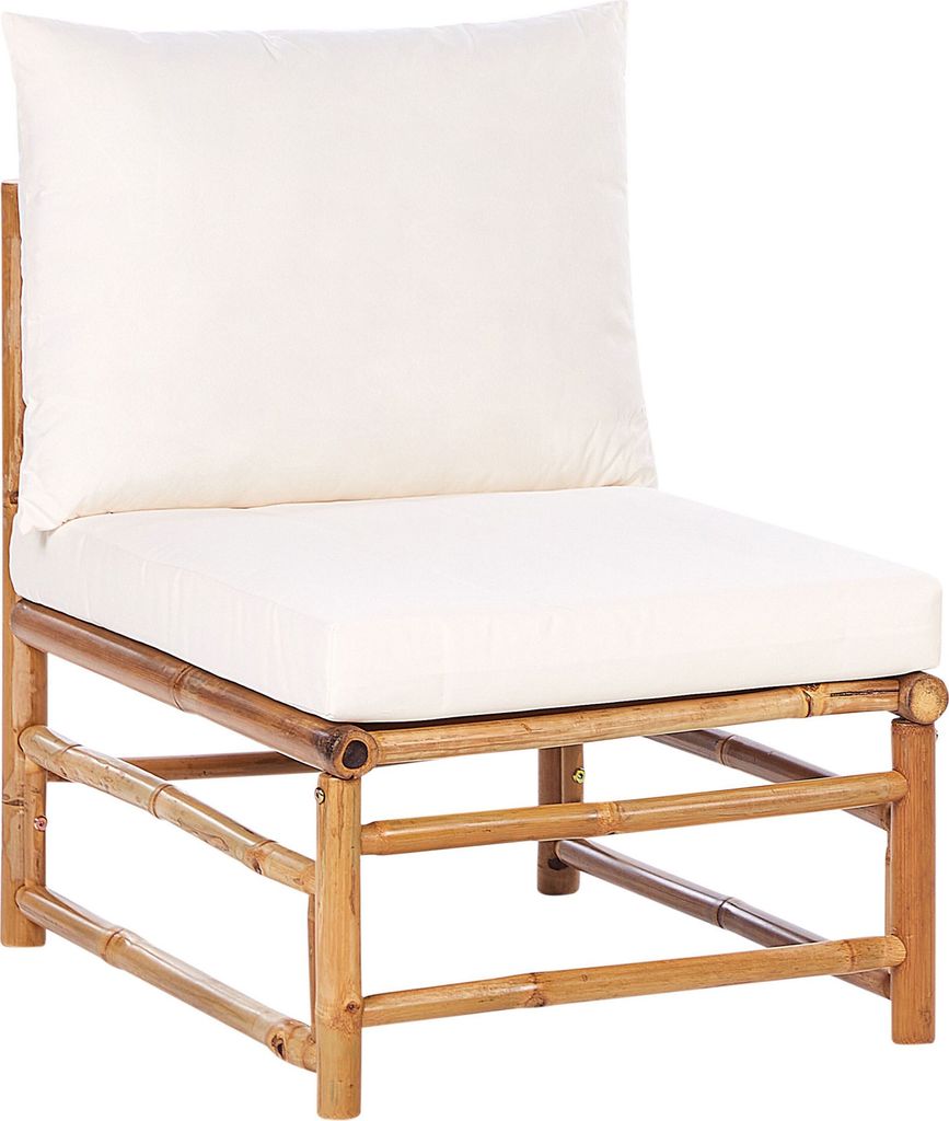 BELIANI Sessel Hellbraun und Cremeweiß Bambusholz ohne Armlehnen mit Auflagen Kissen Boho Rustikal Modularer Gartensessel Outdoor Terrasse Ausstat...