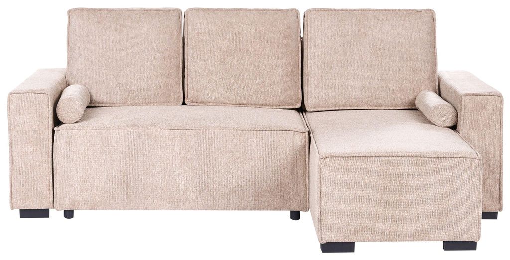 BELIANI 3-Sitzer Ecksofa Beige Stoff Gepolstert L-Förmig mit Chaiselongue Links Armlehnen Schlaffunktion Stauraum 2 Kissen Modernes Schlafsofa