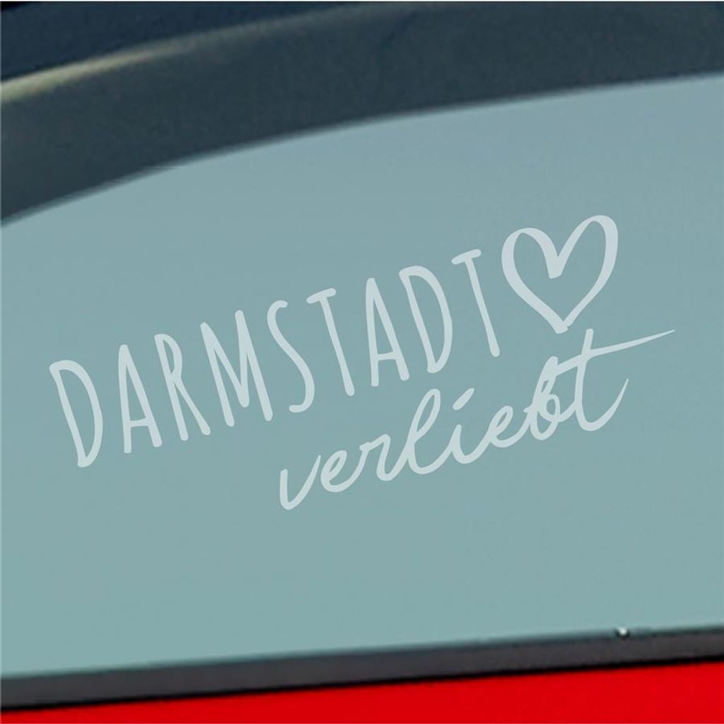 Auto Aufkleber Darmstadt verliebt Herz Stadt Heimat Liebe Car 19x7 cm Milchglas Sticker Heckscheibenaufkleber