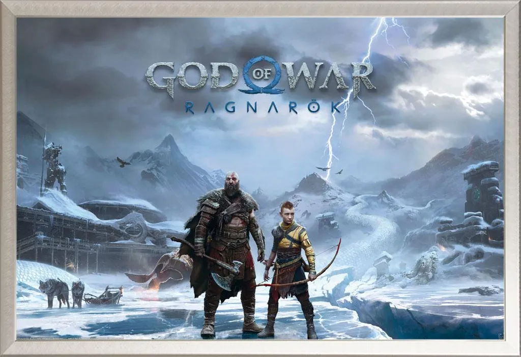God of War - Poster - Key Art + cornice rimovibile, Shinsuke® Maxi alluminio argento, vetro acrilico