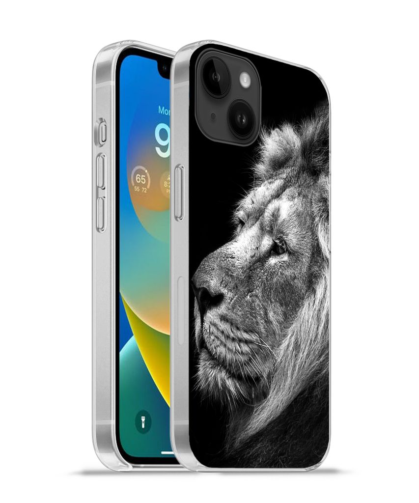 MuchoWow Handyhülle Schutzhülle Hülle für Apple iPhone 14 Plus - Soft case Löwe vor schwarzem Hintergrund in schwarz und weiß Silikon Softc...