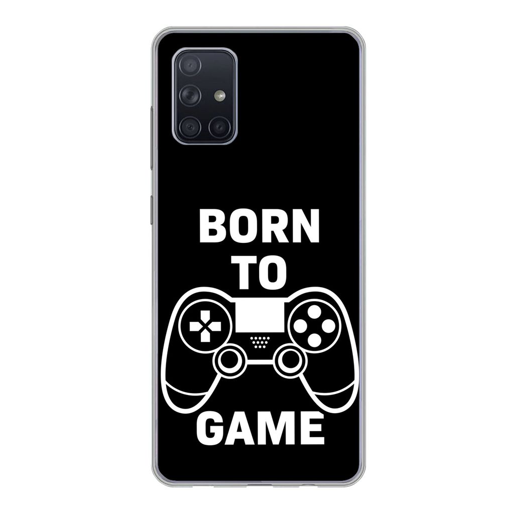 MuchoWow Handyhülle Schutzhülle Hülle für Samsung Galaxy A51 Gaming - Zitate - Controller - Zum Spielen geboren - Schwarz - Weiß Silikon Sof...