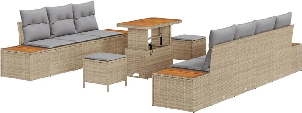 vidaXL Gartensofa-set mit Kissen mit Speicher 10 pcs Beige Poly Rattan