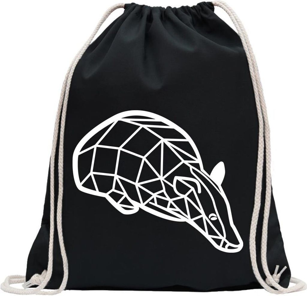 Kiwistar - Turnbeutel - schwarz - Dachs Grimbart Polygon - Fun Rucksack Sport Beutel Gymsack Baumwolle mit Ziehgurt
