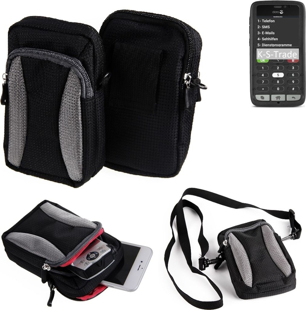 K-S-Trade Schutz-Hülle kompatibel mit doro 8031C Handy Gürteltasche Umhängetasche mit Zusatzfach schwarz