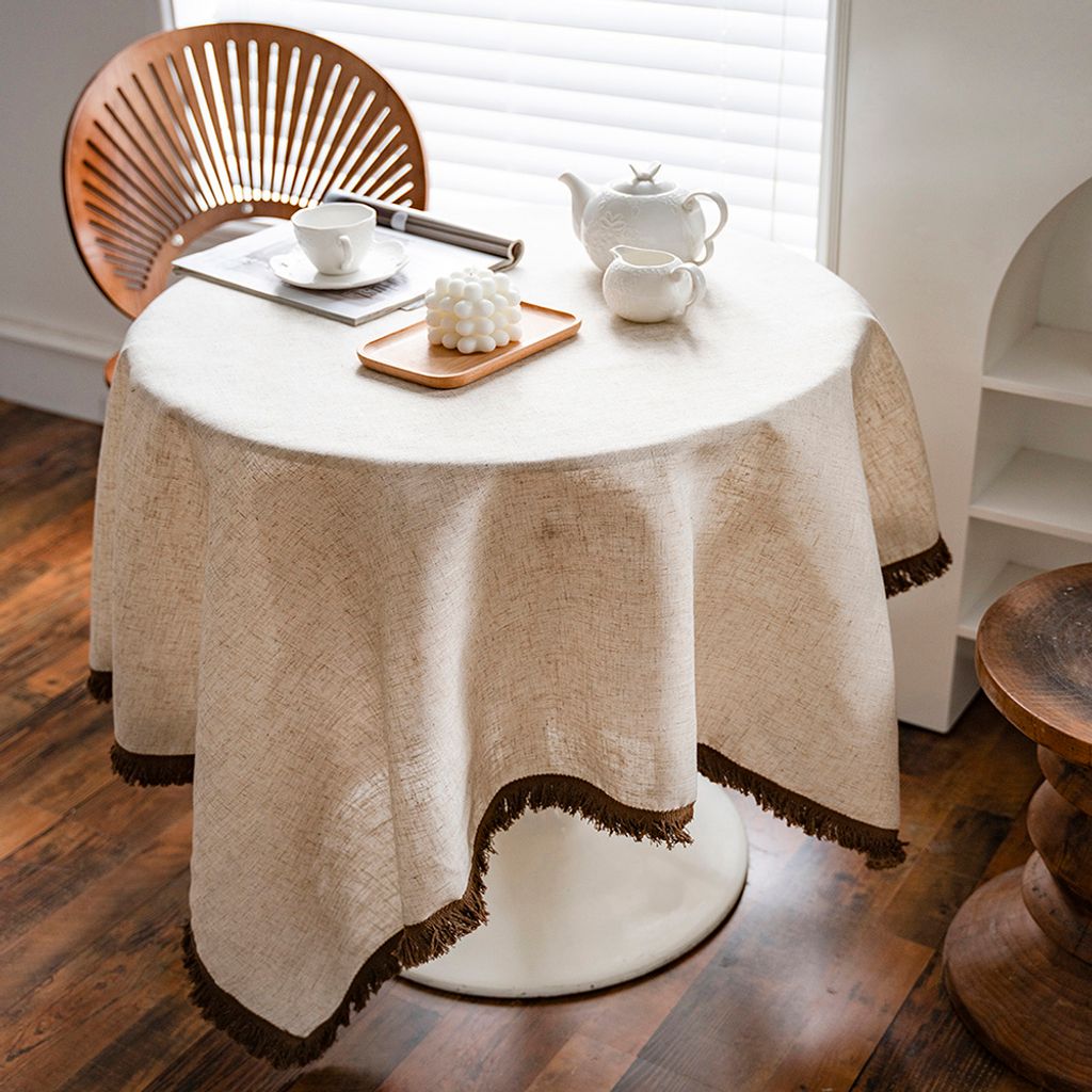 Tischdecke Rechteckig Leinenoptik Quaste, Tischtuch 140x300cm Maschinenwaschbar Vintage für Esszimmer Wohnzimmer Picknick Restaurant Cafe