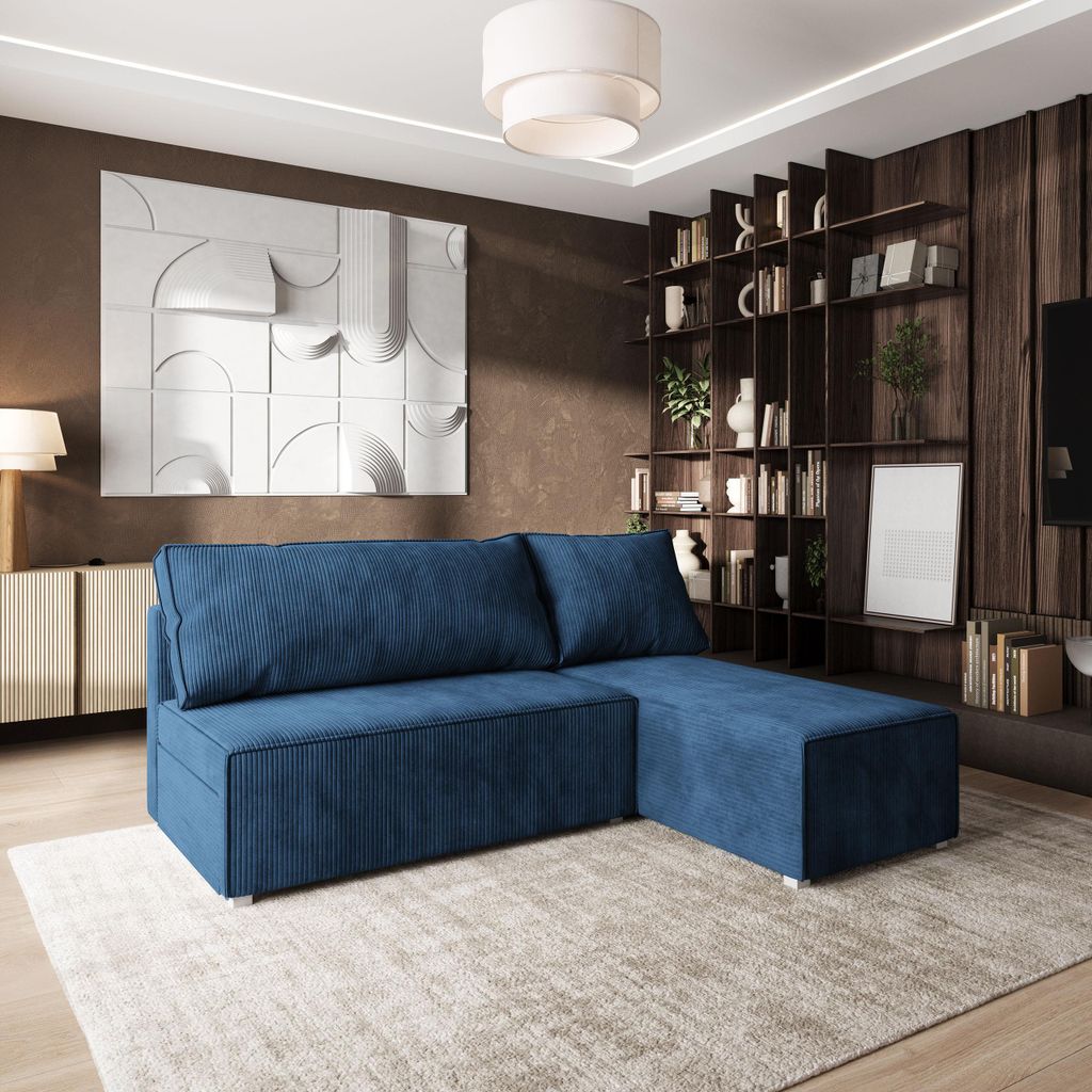 Masseno Ecksofa BRISO P mit Schlaffunktion L-Form, Sofa mit Bettkasten, Wohnzimmersofa, Couch, Soffa, Bettsofa, Couchgarnitur- Blau, POSO 05