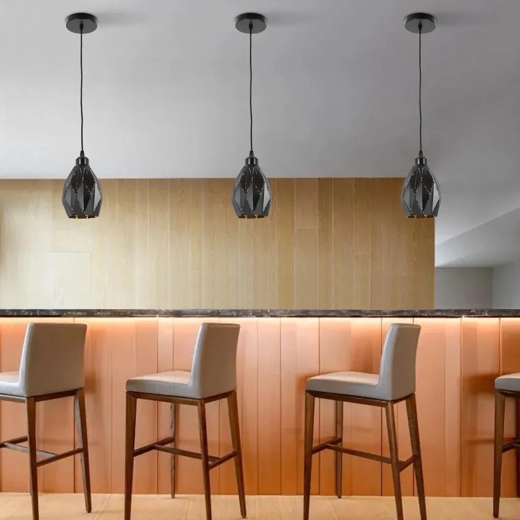 Suspension scandinave noire 220V - Lot de 3 abat-jours géométriques E27 - 3
