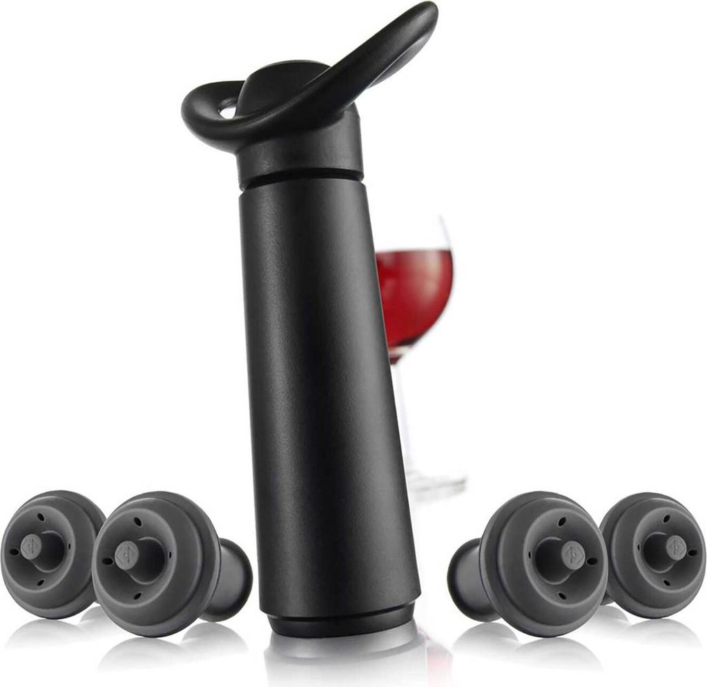 Vacu vin O987460 Weinpumpe Concerto schwarz mit 4 Stopfen