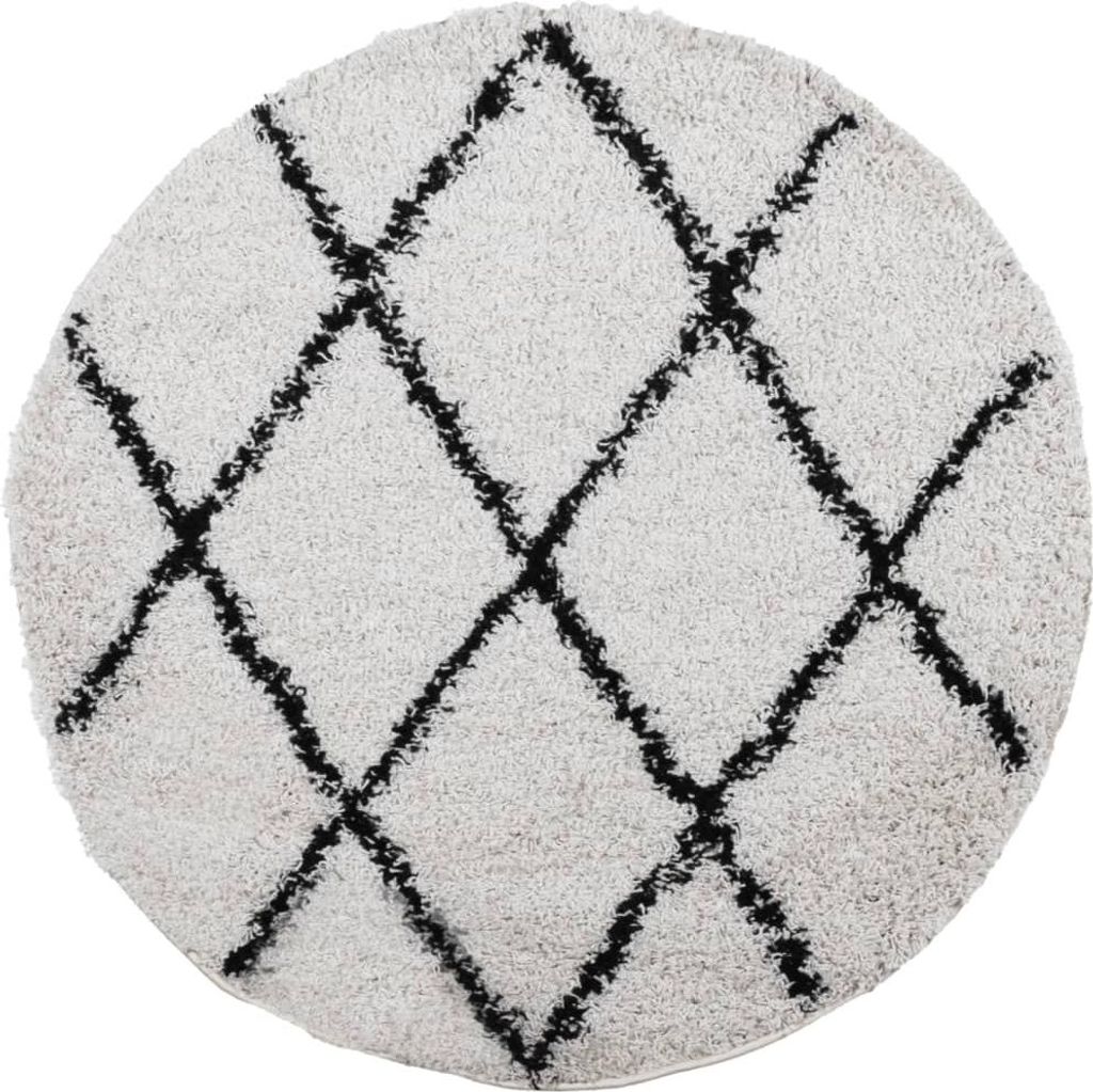 vidaXL Teppich Shaggy Hochflor Modern Creme und Schwarz Ø Produktbild 