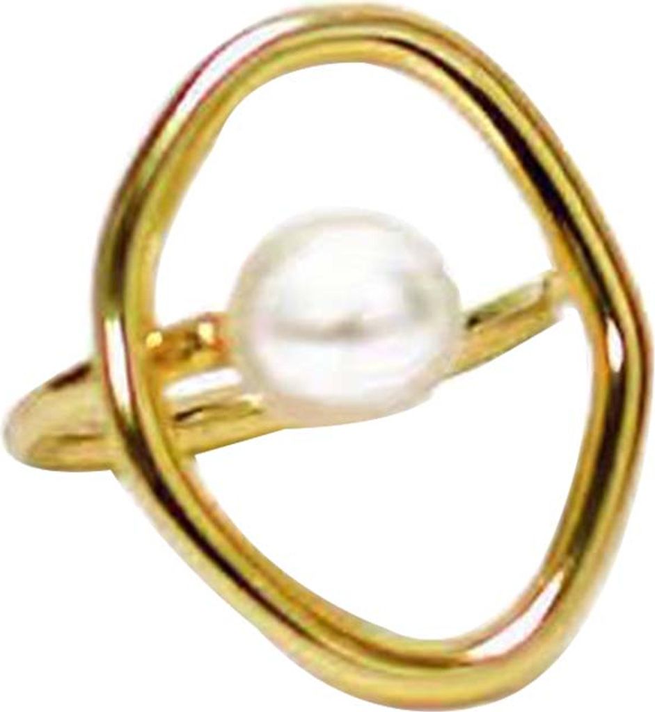 Mode Frauen Faux Perle Runde Hohl Geometrische Finger Ring Party Schmuck Geschenk-Golden,US 9