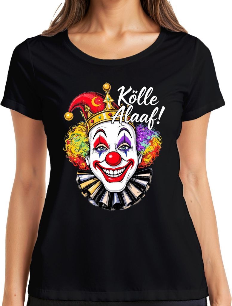 Kölle Alaaf Karneval Köln Jeck Clown Regenbogen Perücke Fasching Damen T-Shirt, Schwarz, 3XL