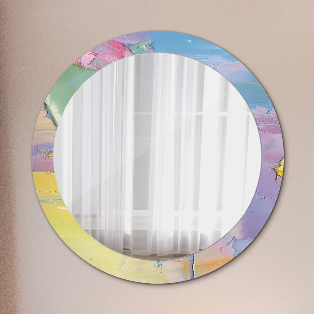 Ø80cm Spiegel - Glasrahmen mit Aufdruck - Wandspiegel Schlafzimmer - Öl Farbe Textur