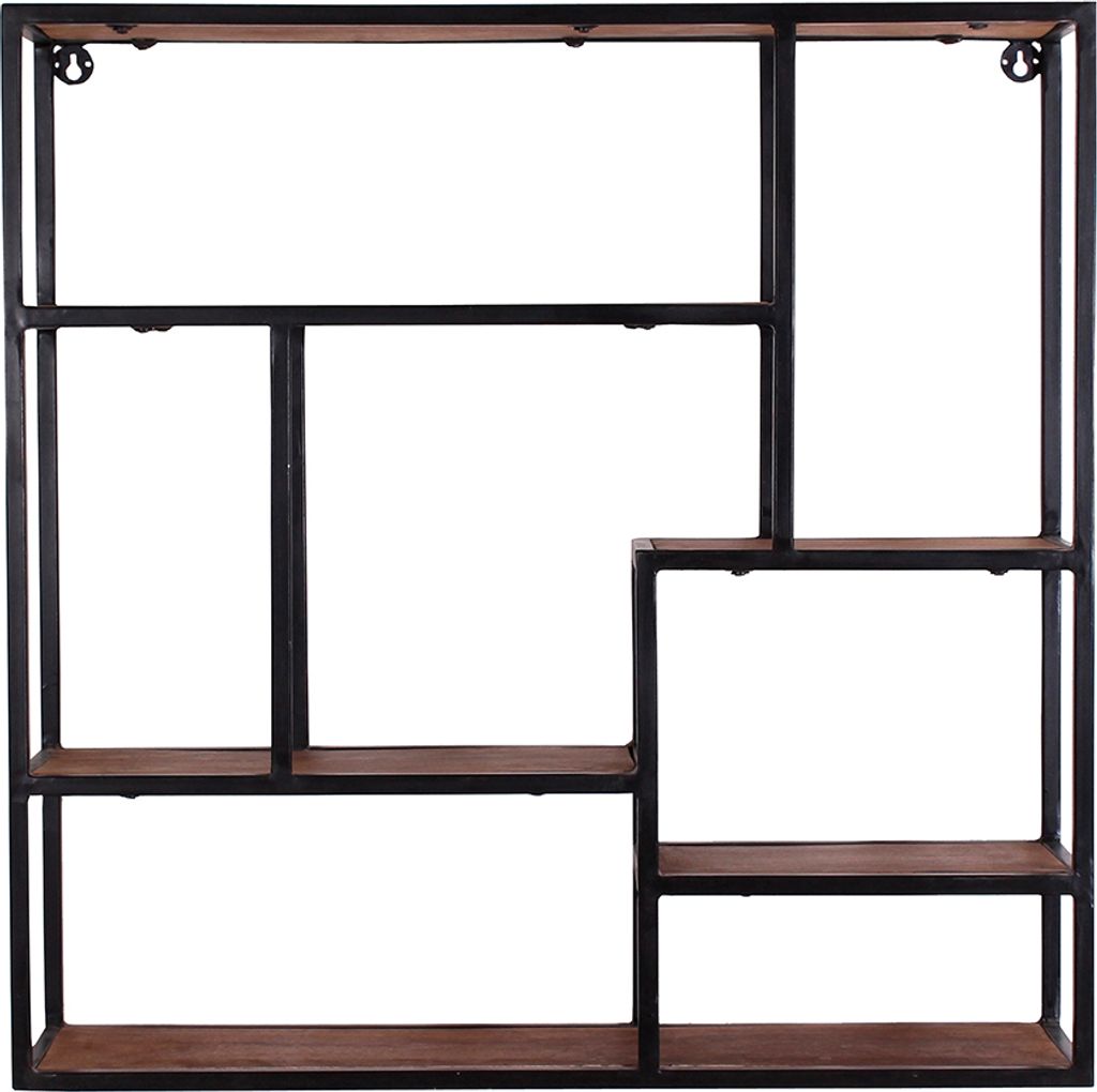 SIT Möbel Wand-Regal viereckig | 4 Böden | Mango-Holz natur | Altmetall antikschwarz | B 80 x T 20 x H 80 cm | 09230-01 | Serie PANAMA
