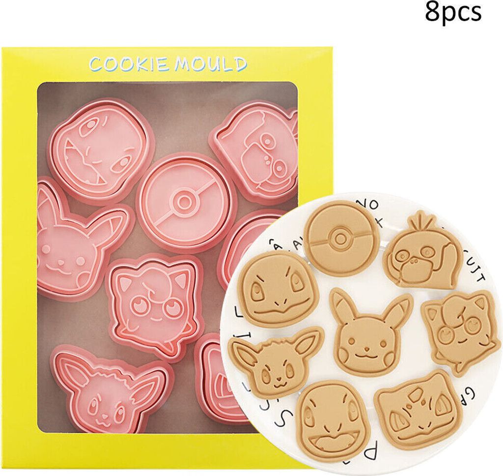 8 Stück Pokemon 3D Ausstechformen Keksausstecher Keksformen Plätzchenformen Plätzchenausstecher Cookie Fondant