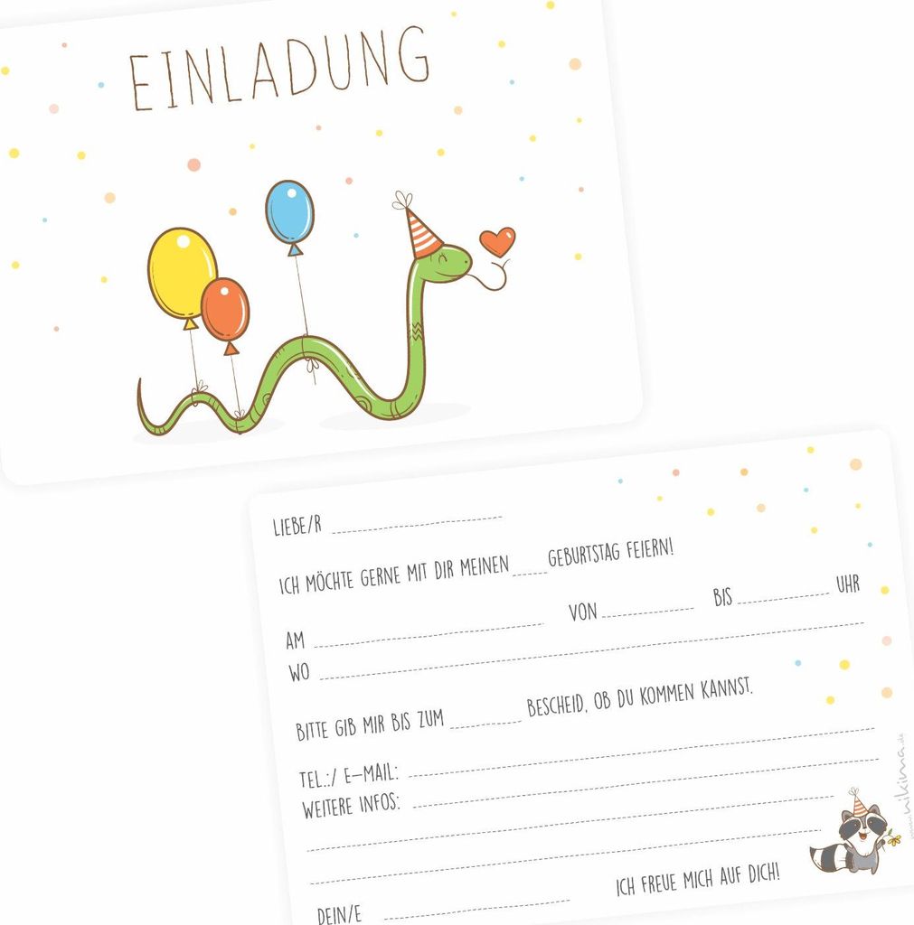 10 Einladungskarten mit Mattfolie Schlange Luftballon für Produktbild 