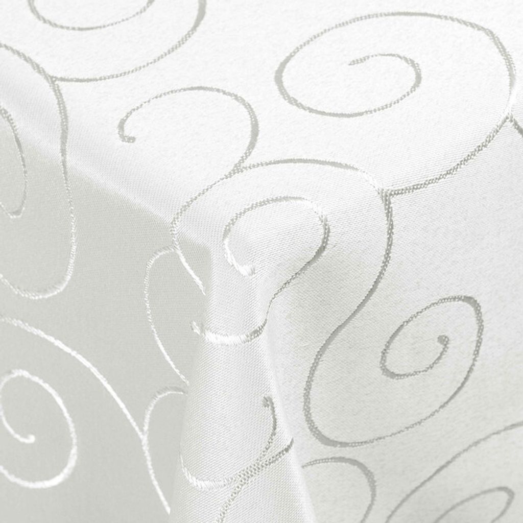 DecoHomeTextil Kringel Circle Tafeldecke Ornamente Damast Tischdecke Weiß Eckig 135 x 200 cm