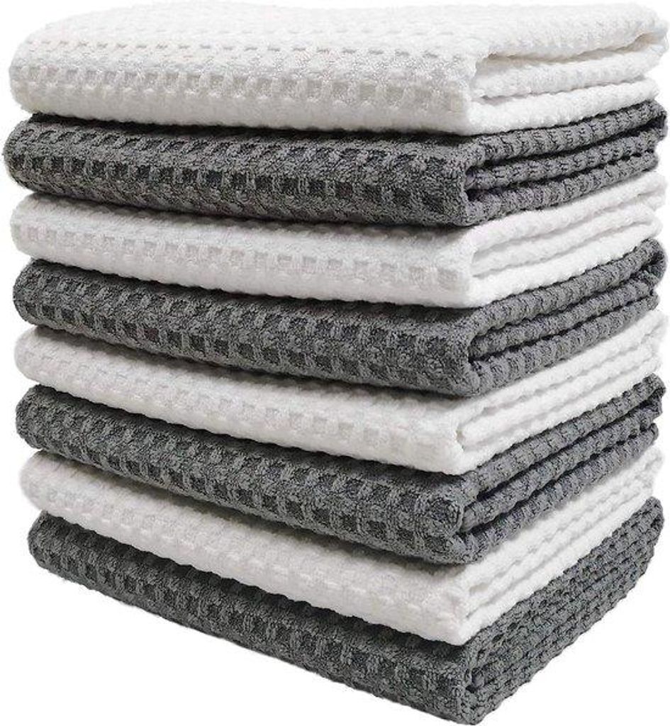 Premium Mikrofaser Küchenhandtuch mit Waffelpatroon - 8er Pack - Grau, Weiß - 40,6 x 71,1 cm