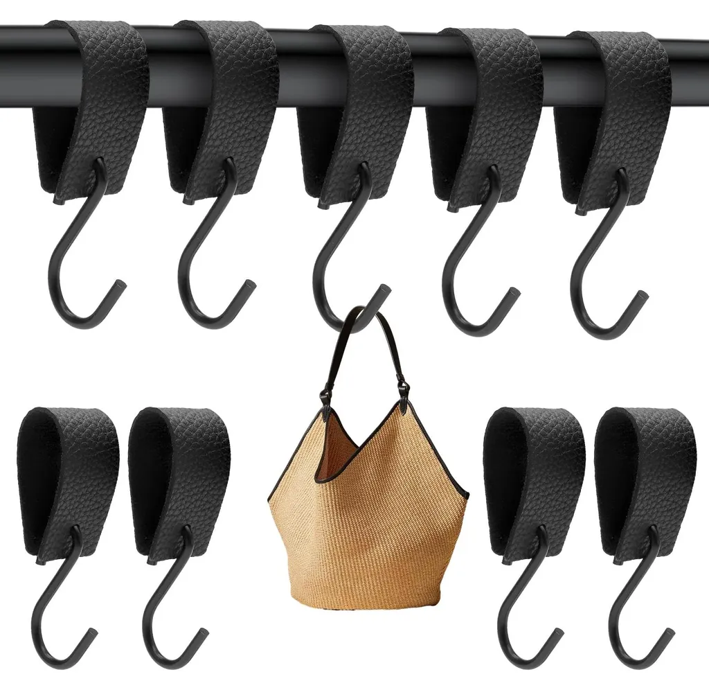 Crochets de boucher pour armoire et penderie avec attache cuir noire