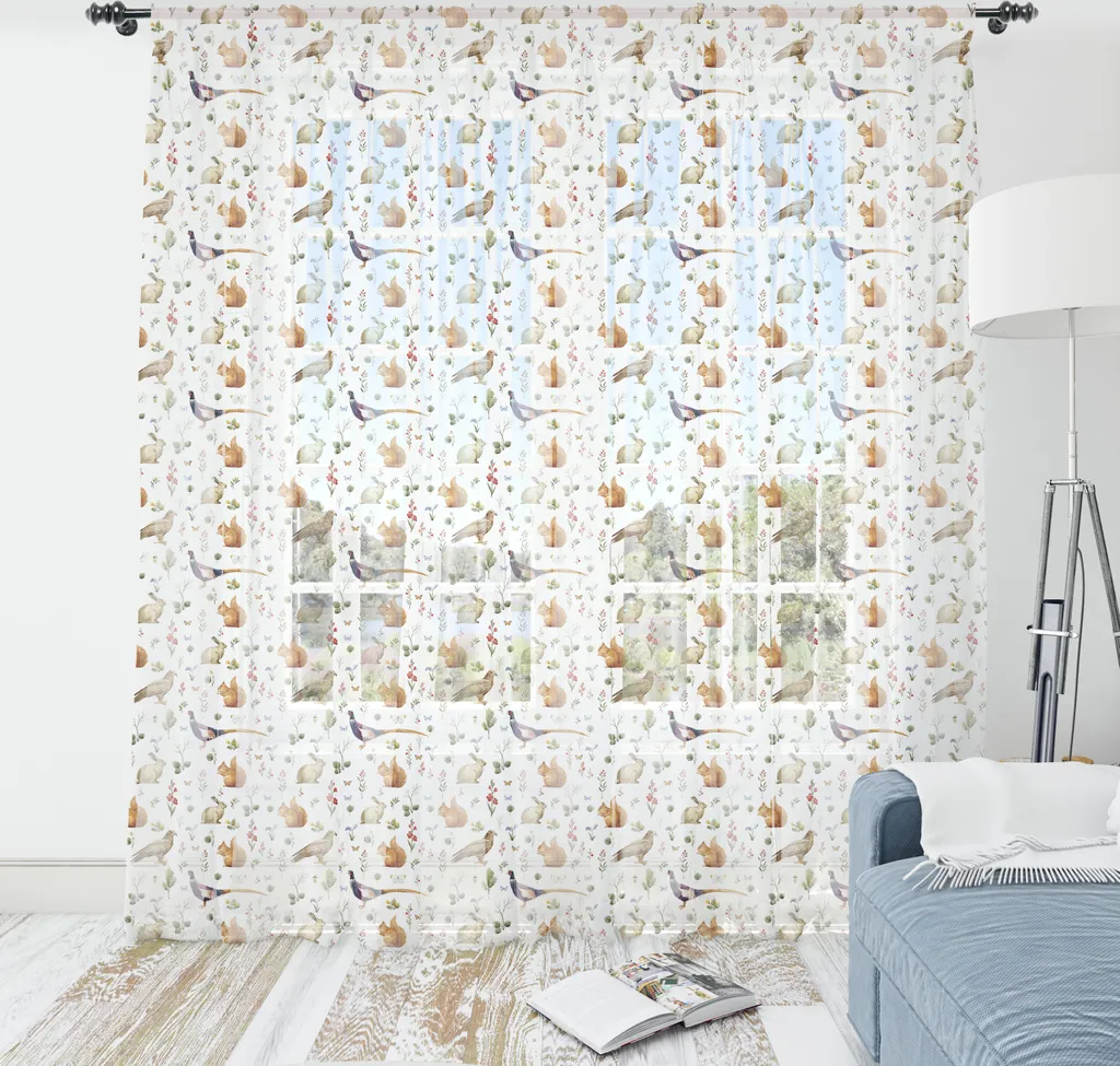 Grande Décoration Murale Aquarelle Écureuil et Lapin, Tissu Satin Soyeux