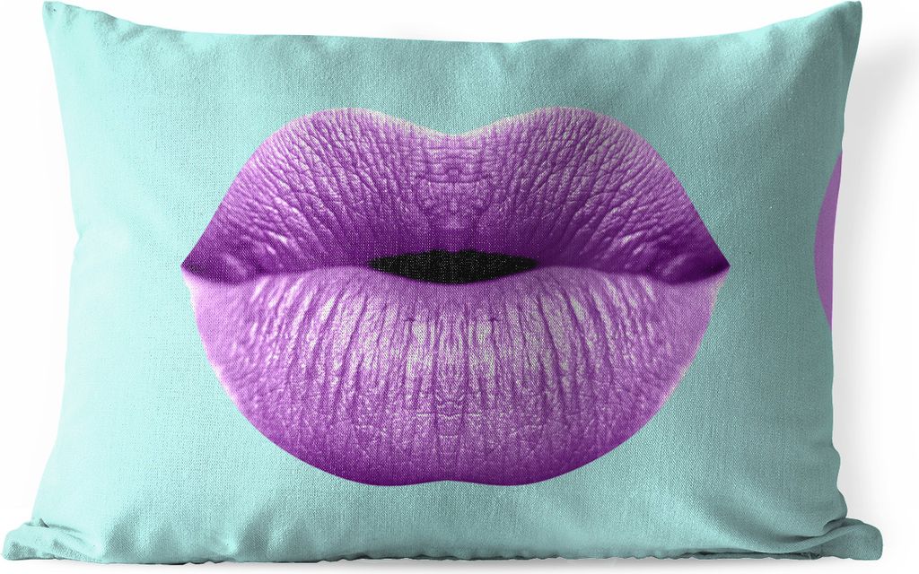 MuchoWow Outdoor Kissen - Lippen - Pastell - Lila - 50x30 cm - Wetterfest - Lounge Kissen - Sofa kissen - Wohnzimmer Dekoration