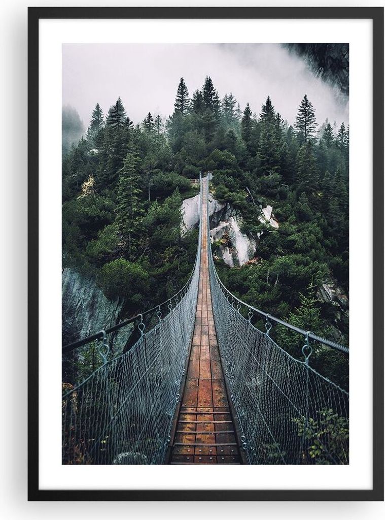 Gerahmtes Poster - Schwarzer Rahmen - Ausgesetzt Brücke Wald - 50x70 cm - Wand Bild - Wanddeko - Wandbilder - Kunstposter - Wandposter - Bilderrah...