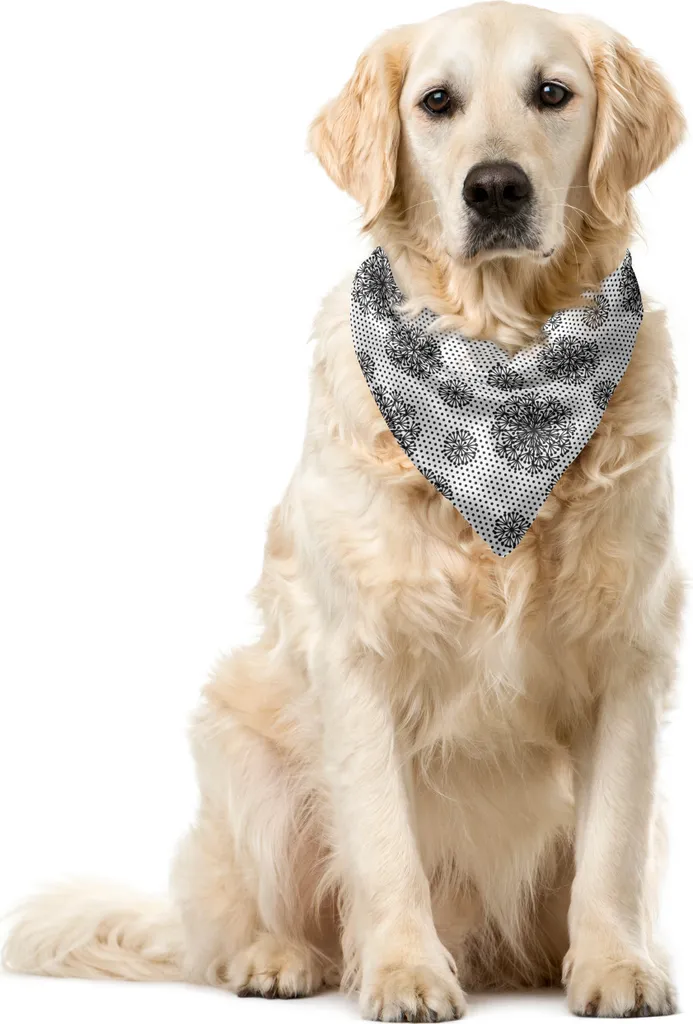 ABAKUHAUS Bandana per animali domestici Löwenzahn, motivo botanico a pois, 55x55 cm, grigio antracite e bianco