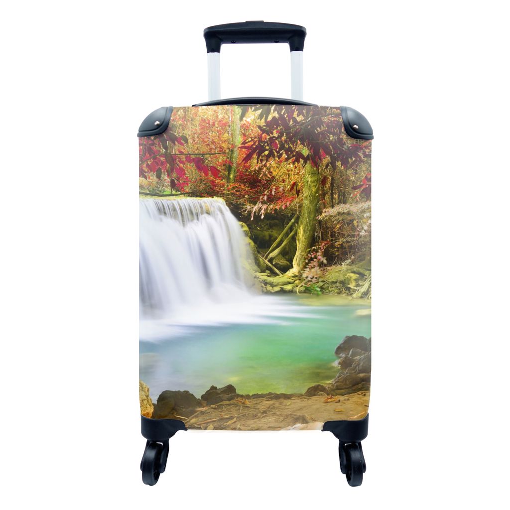 MuchoWow Koffer Handgepäck Trolley Rollkoffer Kleine Reisekoffer mit 4 Rollen - Herbst - Wasserfall - Natur - Cabin Size < 55x40x23 cm & 55x40x2...