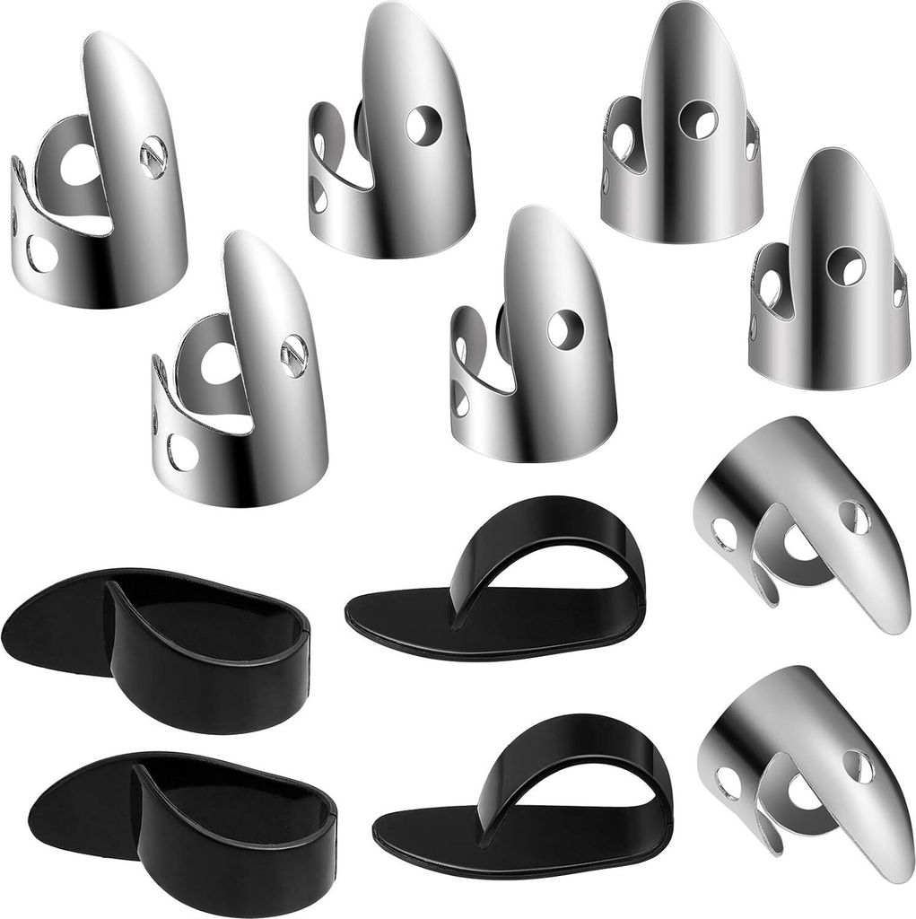 12-teiliges Fingerpicks-Set aus Stahl, einschließlich Fingerpicks und Daumenpicks aus Edelstahl, Metall-Fingerpicks, verstellbare Bass-Fingerpicks...