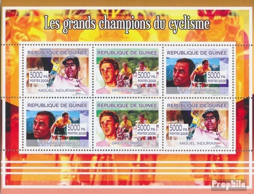 Briefmarken Guinea 2008 Mi 5426-5431 Kleinbogen (kompl. Ausgabe) postfrisch Die großen Champions des Radsports