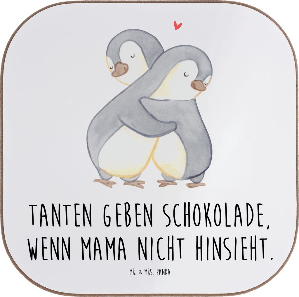 Mr. & Mrs. Panda Tassenuntersetzer Tante Schokolade - Weiß - Geschenk, Untersetzer Glas, Familie, Tischuntersetzer, gläseruntersetzer, Nichte, Ve...