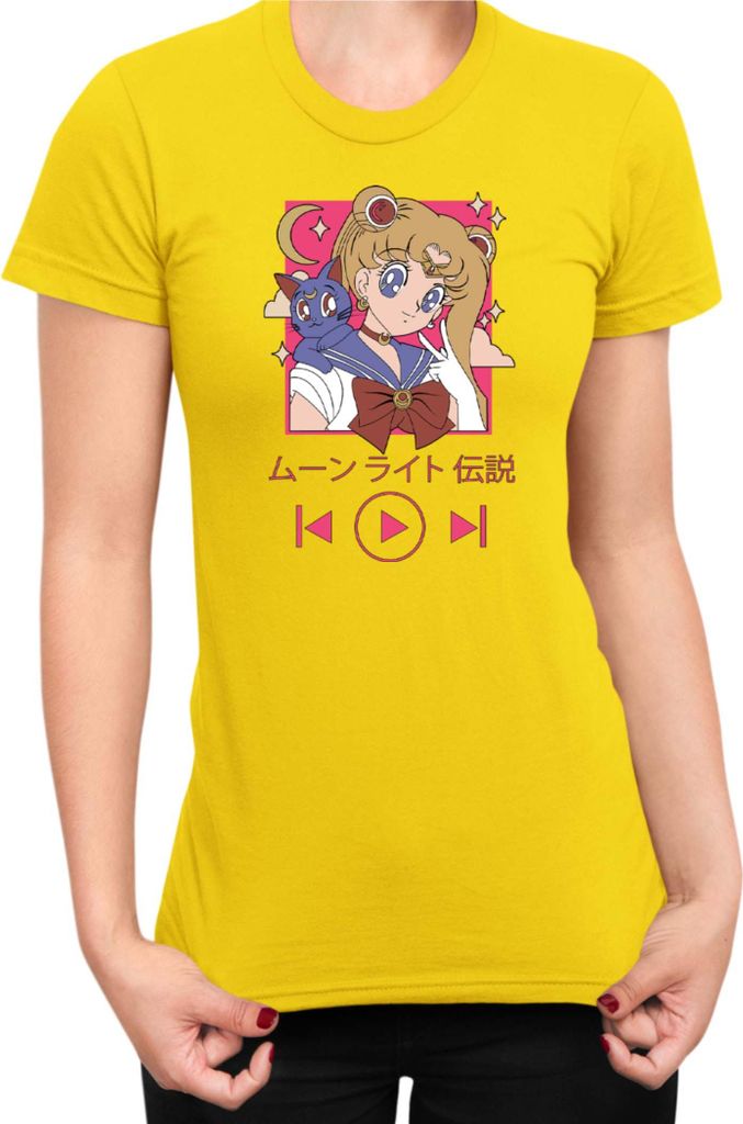 Damen T-Shirt Japan Manga Anime Comics Animation Sailor Anime Manga Moon 14, Lady XL / Gelb