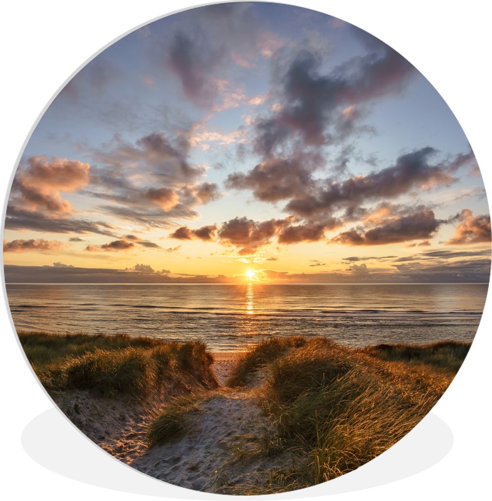 MuchoWow Rundes Wandbild - Runde Bilder Farbenfroher Sonnenuntergang über den ruhigen Dünen Ø 30 cm Kreis Wanddekoration Kunststoff - Wandkrei...