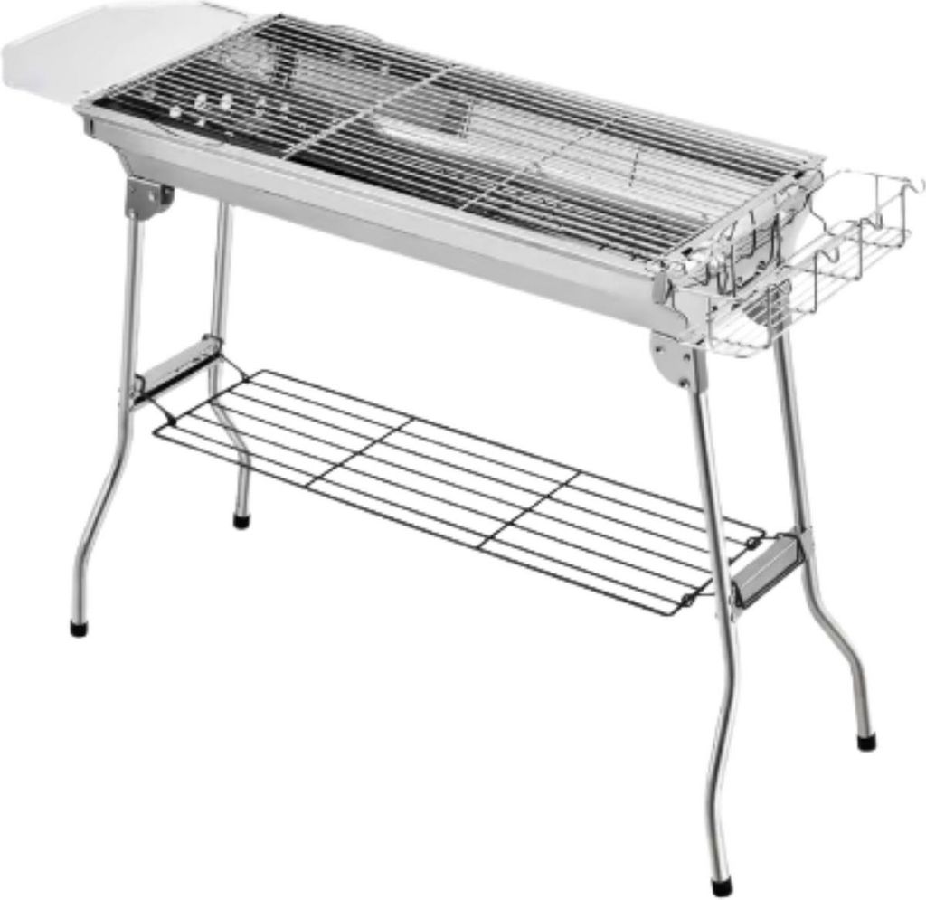 Tragbarer Edelstahl-Holzkohlegrill – Faltbarer Campinggrill mit Antihaftpfanne – Ideal für Picknick, Festival, Garten und Garten