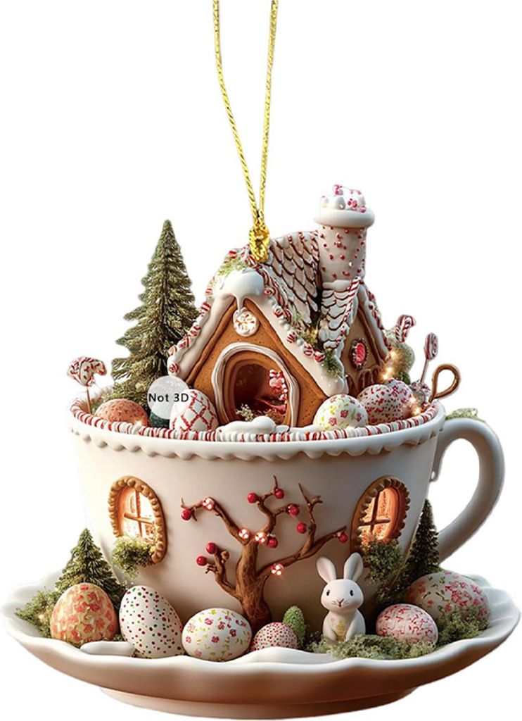 1 Stück Ostern Kaffeetasse Haus Ornamente Schokoladenbecher Hasenhaus Anhänger 2D Acryl Heiße Kakaotasse Frühling Ornament für Urlaub Wohnkultur