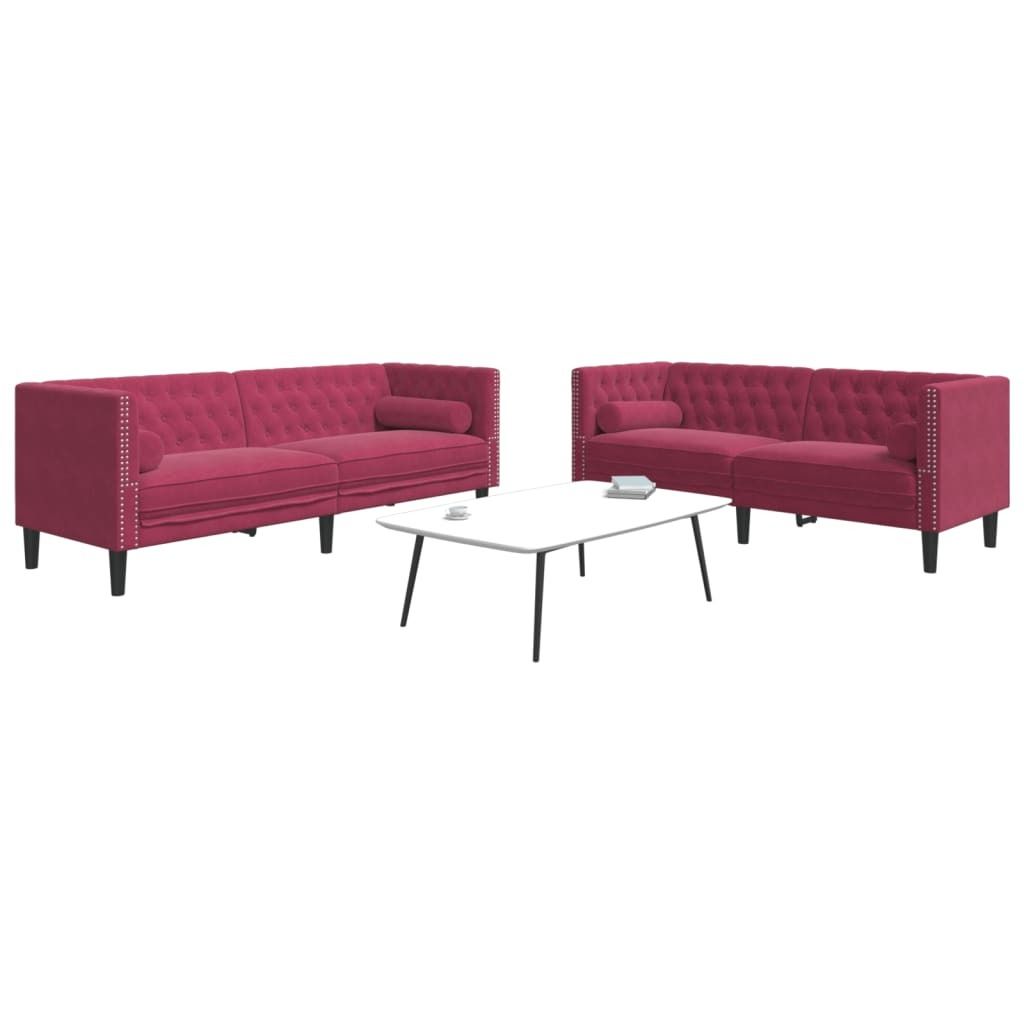 "2026 Promotion" 2-tlg. Chesterfield-Sofa-Set - Wohnlandschaft - mit Nackenrollen Rot Samt - Klassische Sofas CC11455