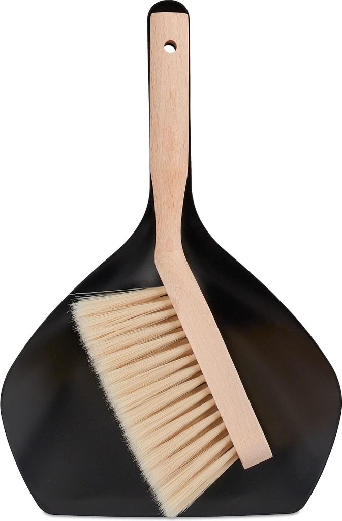 Relaxdays Kehrgarnitur, Set aus Handfeger & Kehrblech, Haushalt & Camping, Metall & Buchenholz, Kehrset, schwarz/Natur