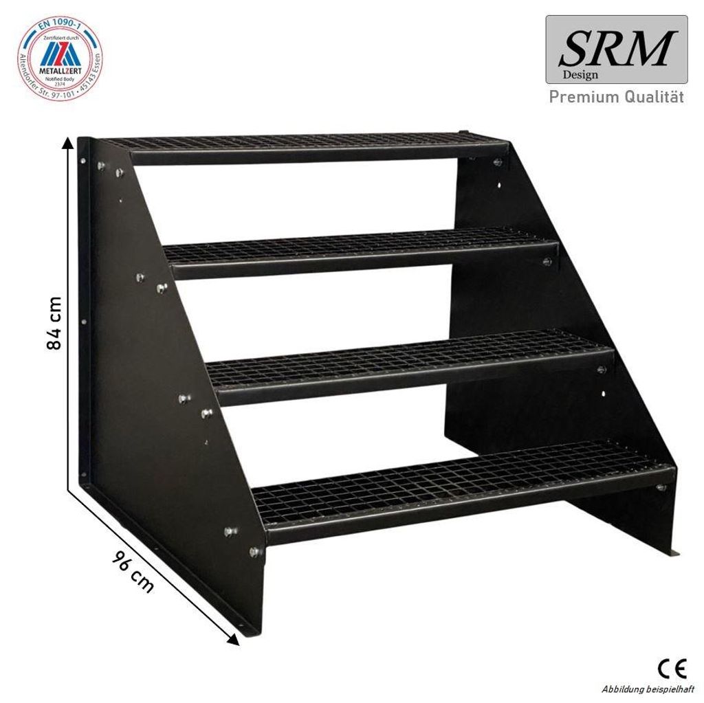 4 Stufen Standtreppe Modell 1 freistehend komplett schwarz Treppe Stahltreppe Breite 90 cm Höhe 84 cm ohne Geländer
