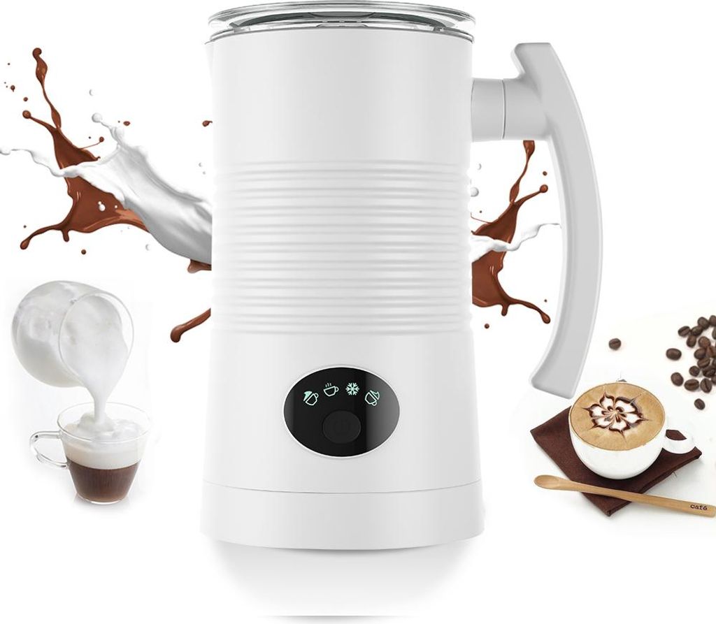 Milchaufschäumer 4in1 elektrisch – Heiß/Kalt Milchschaum, 400W, 350ml, Edelstahl, Antihaft-Beschichtung, Milchschäumer & Erwärmer für Kaffee
