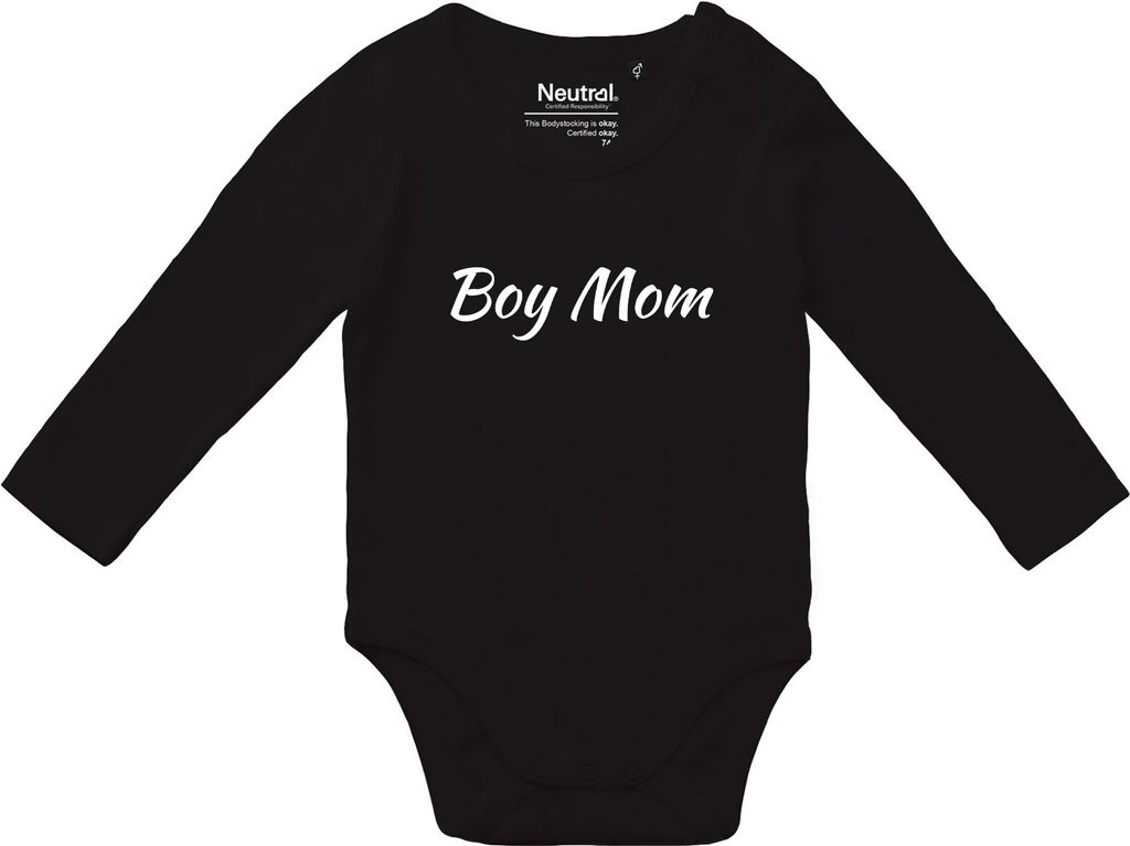 Huuraa Baby Body Boy Mom Schriftzug 68 Black Baumwolle Fairtrade Langarmbody Geschenkidee