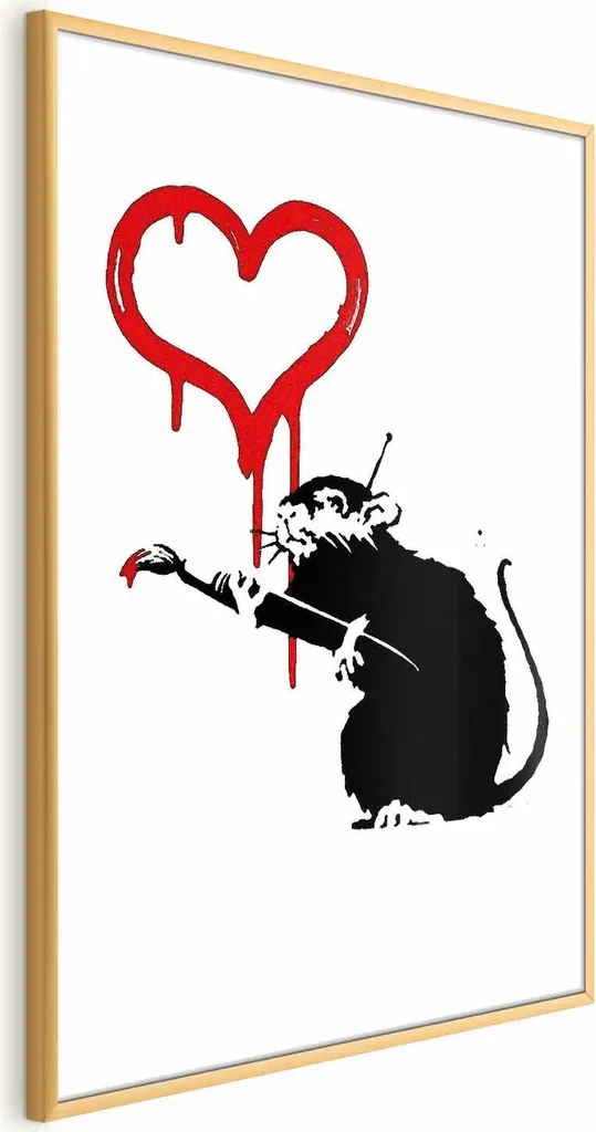 Quadro Banksy Love Rat 60x90 Cornice Oro | Urban Style Shop