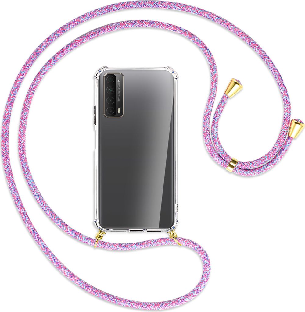 Handykette Backcover-Schutzhülle mit Band (Metall goldfarben) für Huawei P smart 2021 - braun+beige