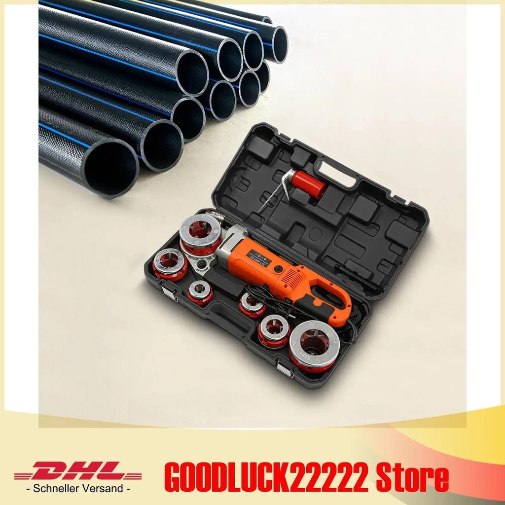 Rohrgewindeschneider - Elektrische Gewindeschneidmaschine - 6 Schneidköpfe - EU-Stecker - Aluminiumgehäuse - Set