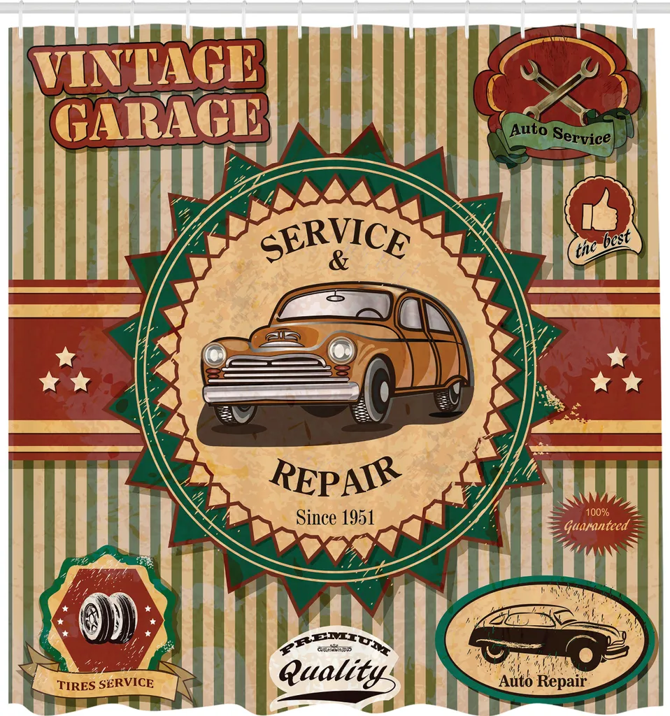 ABAKUHAUS Rideau de Douche Rétro 175x240cm Autocollants Vintage Crème
