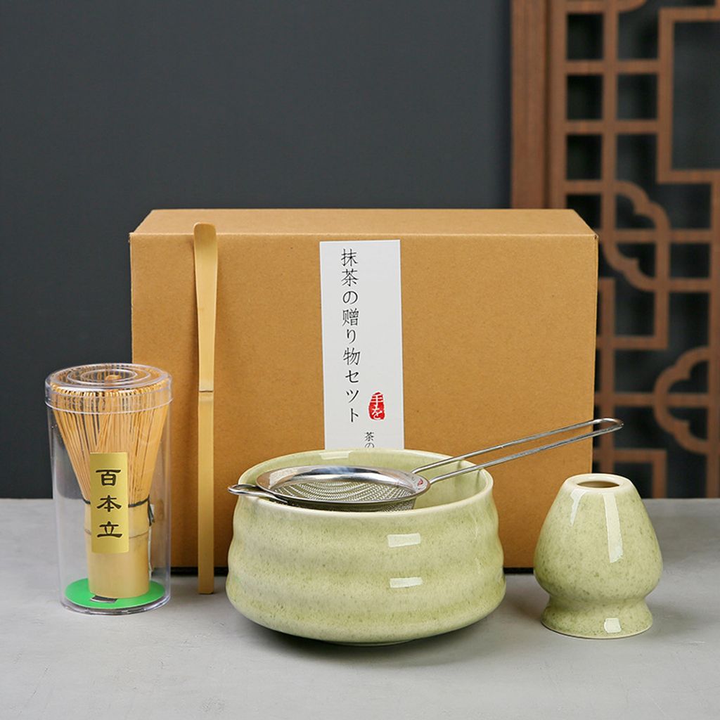 5-teiliges Matcha-Besen-Set inkl. Teebürste, Teeständer, Schale, Teelöffel, Bürste, Sieb, Einsteiger-Matcha-Set aus Keramik, Teestube, Yogastudio